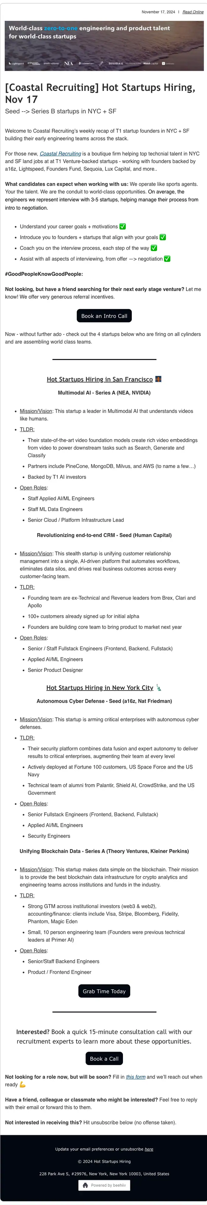 Coastal Recruiting job alert email, full length
