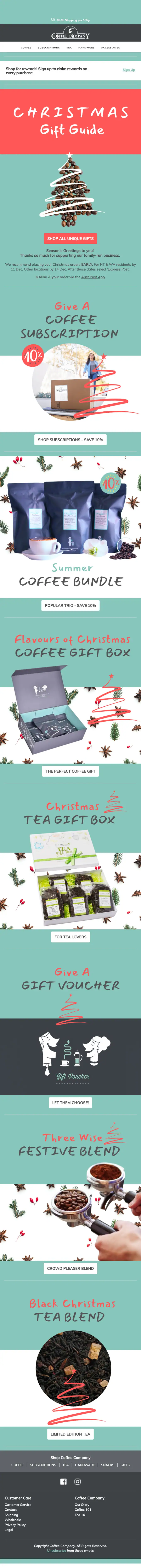 The Coffee Company seasonal email, full length
