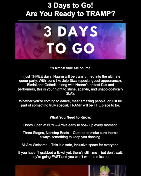 Tramp event invite email