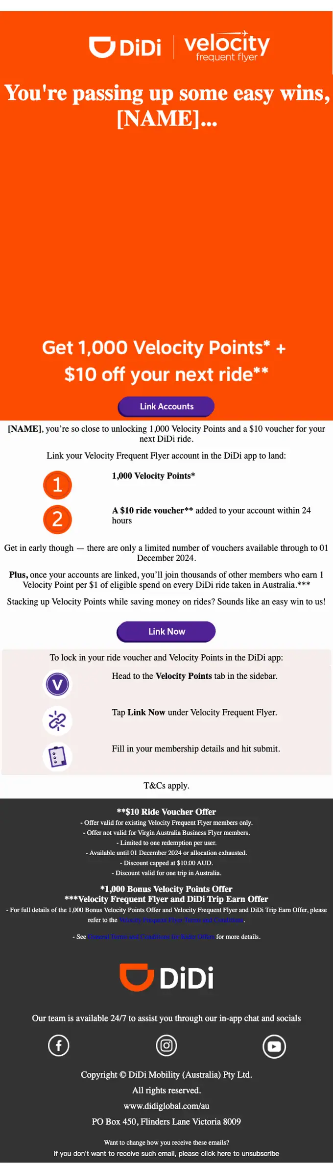 DiDi Australia promotional email, full length