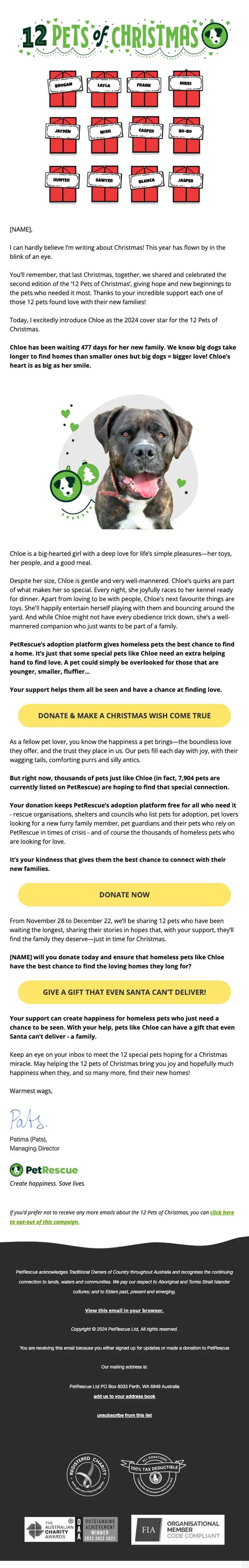 PetRescue promotional email, full length