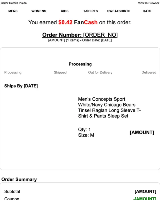 Chicago Bears Official Online Store email