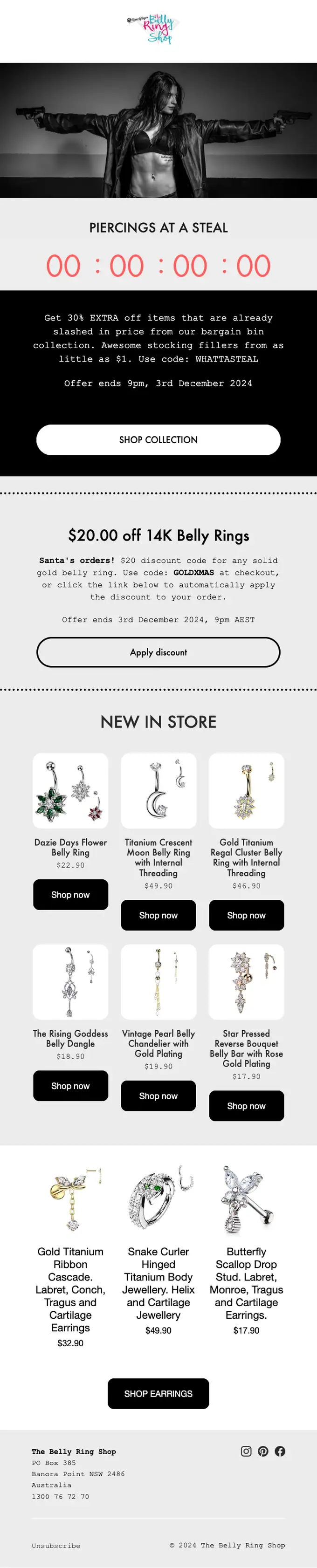 The Belly Ring Shop sale email, full length