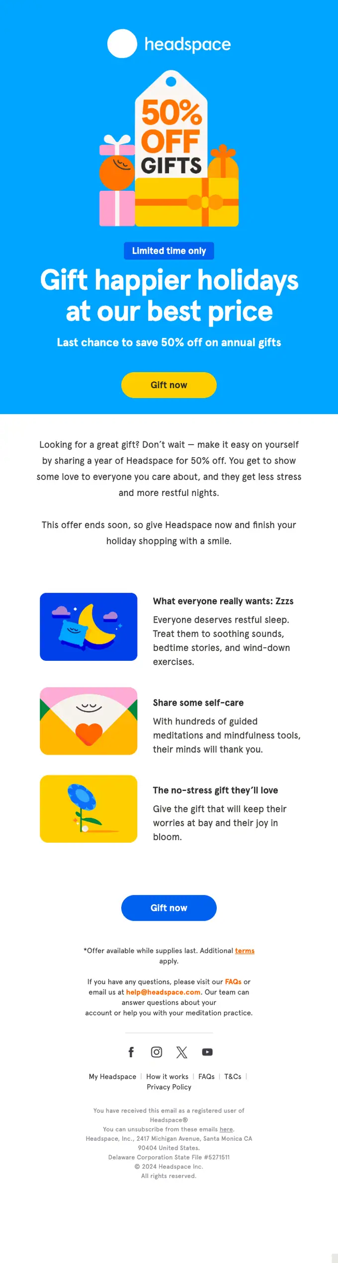 Headspace discount offer email, full length