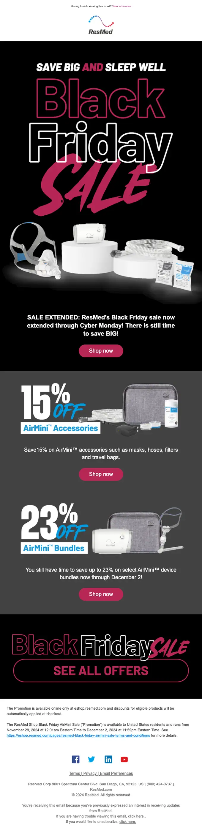 ResMed Shop sale email, full length