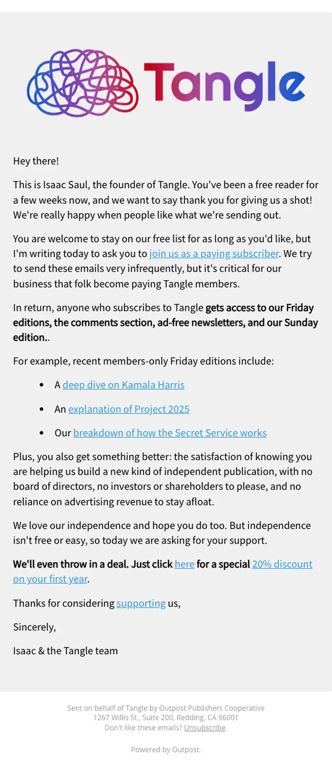 Tangle re engagement email, full length