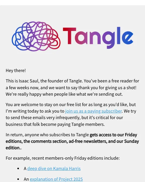 Tangle re engagement email