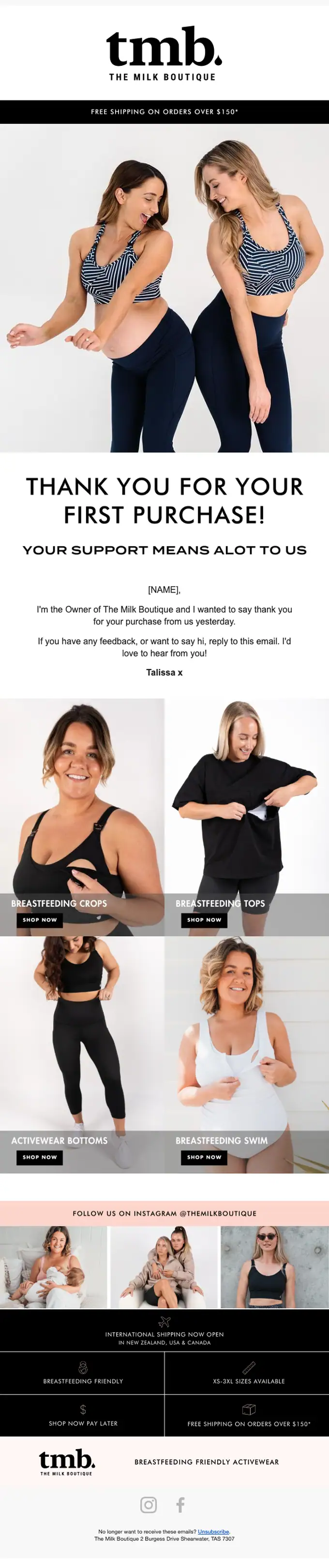 The Milk Boutique thank you email, full length