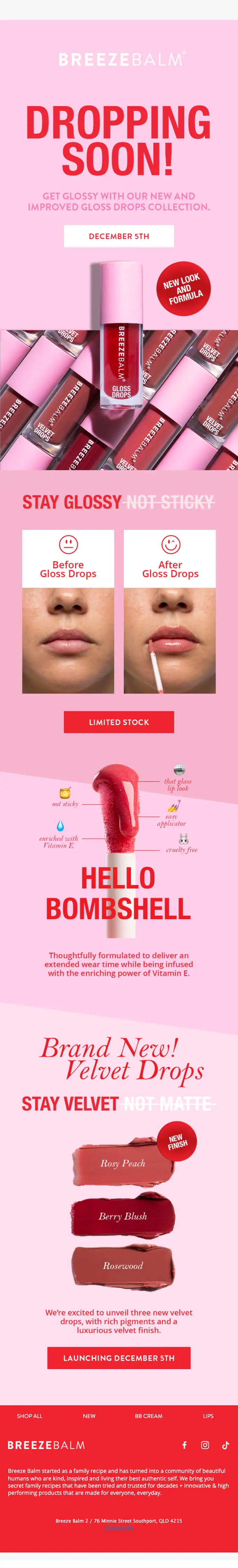 Breeze Balm product launch email, full length