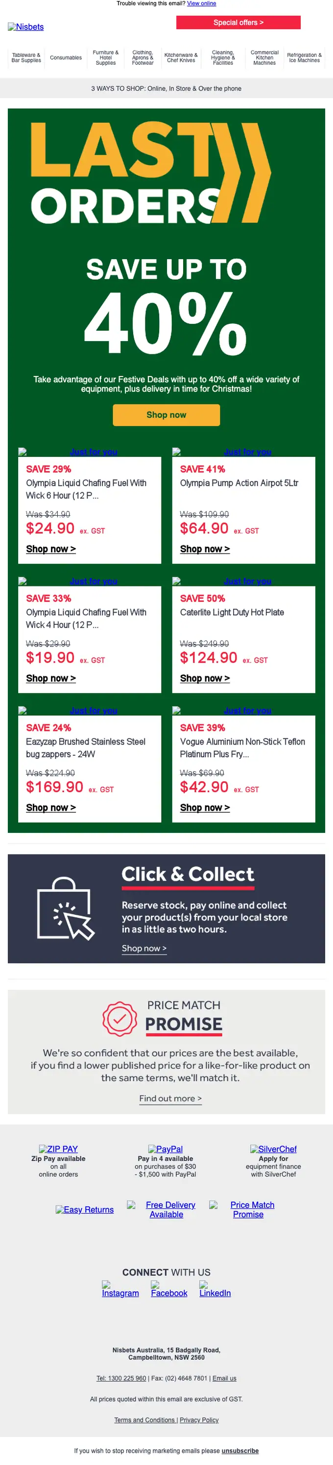 Nisbets sale email, full length