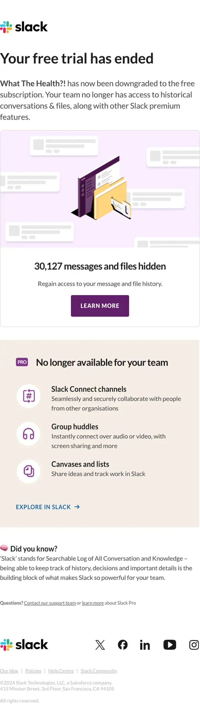 Slack expiration notice email, full length