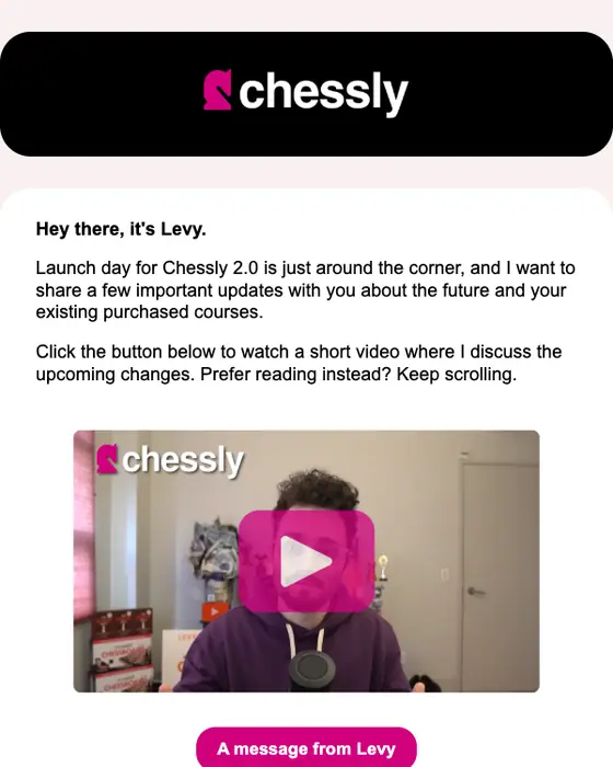 Chessly account notice email