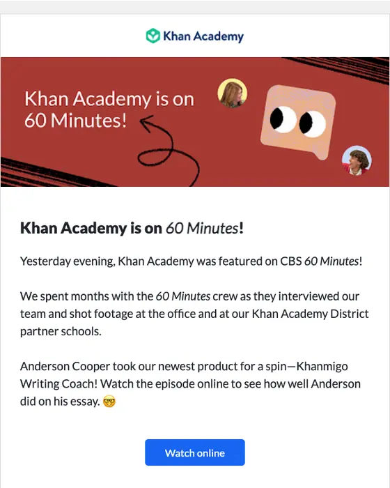 Khan Academy promotional email