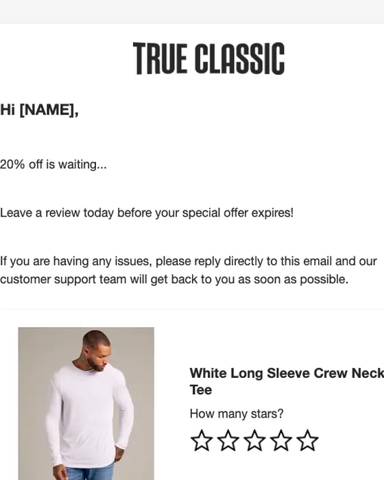 True Classic survey email