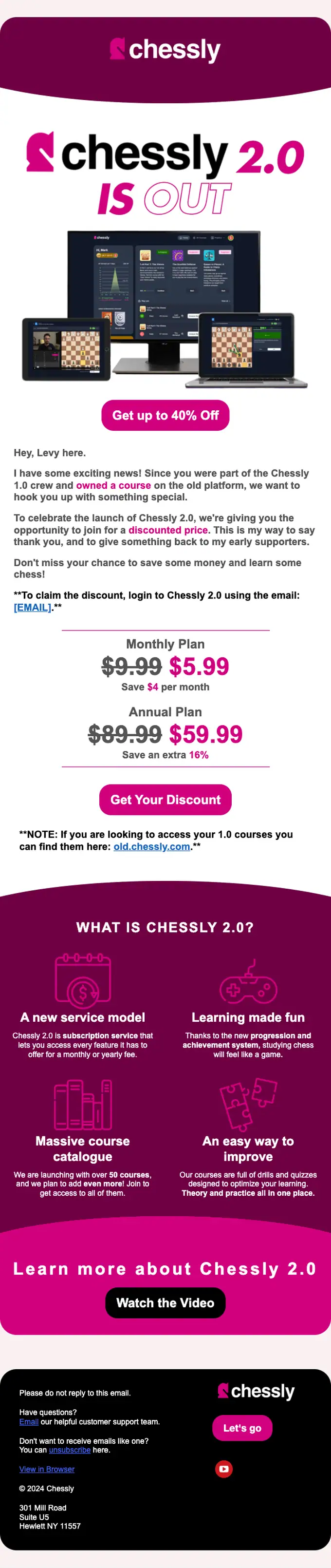 Chessly discount offer email, full length