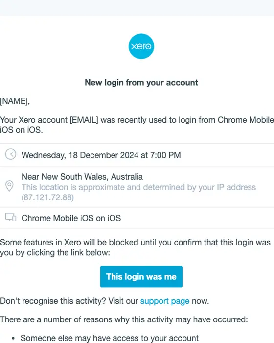 Xero email