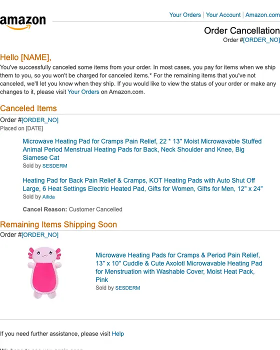 Amazon cancellation email