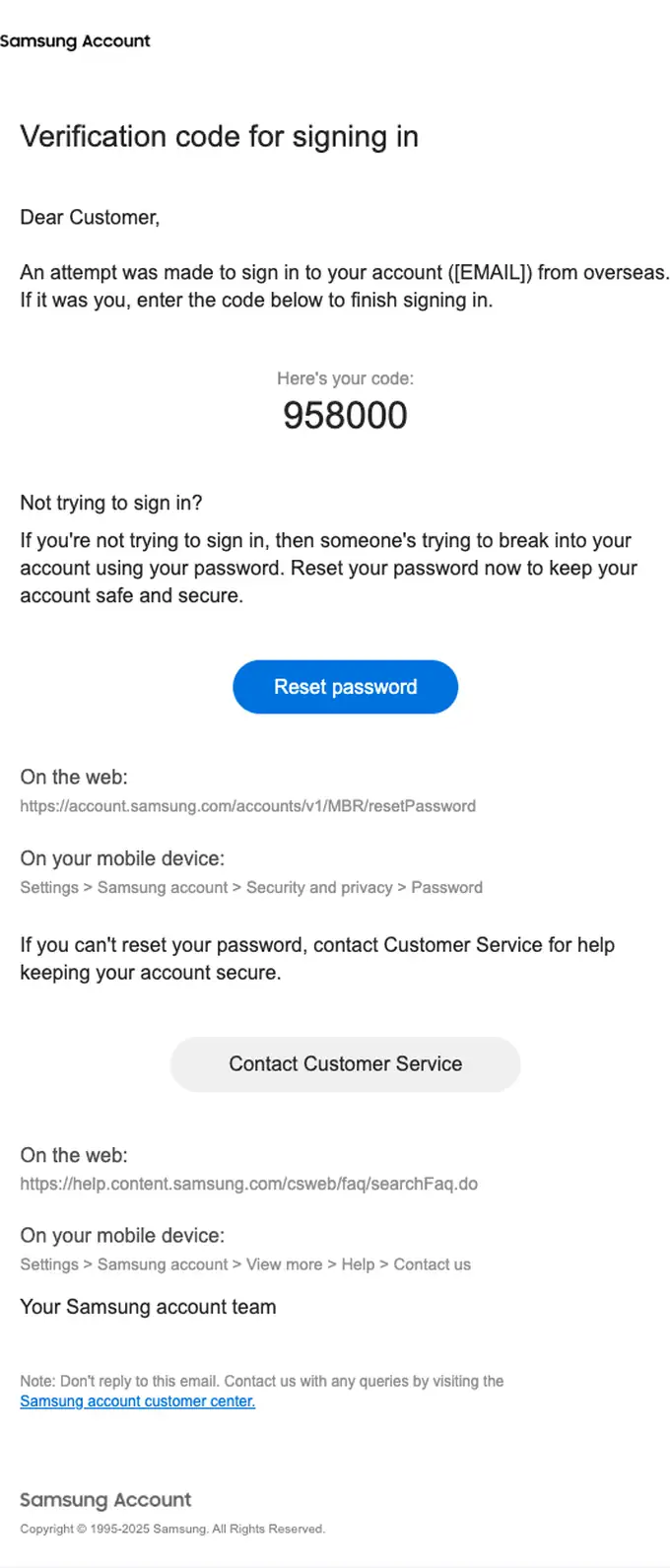 Samsung account otp email, full length