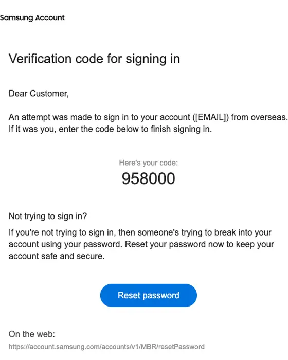 Samsung account otp email