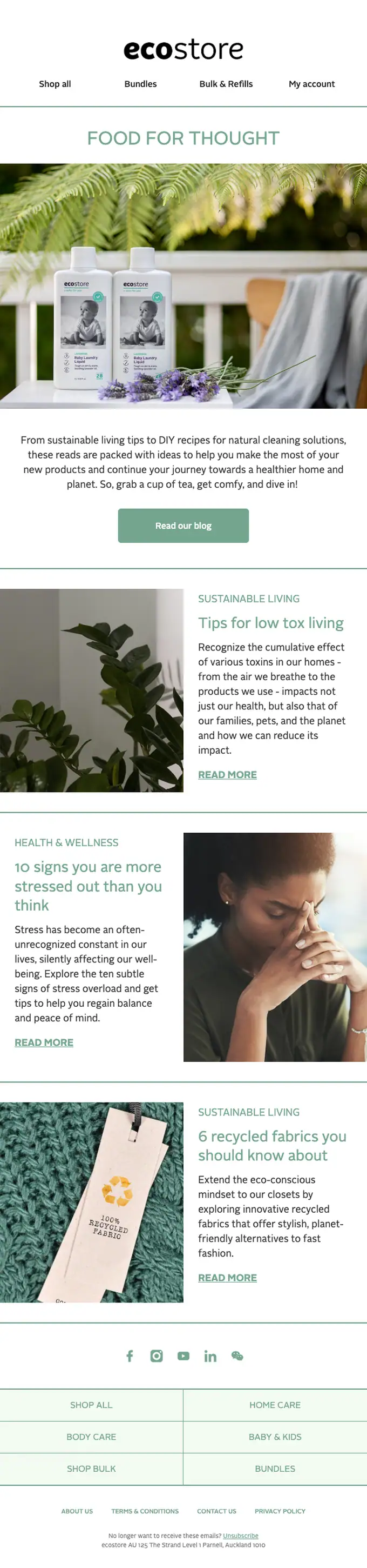 ecostore newsletter email, full length