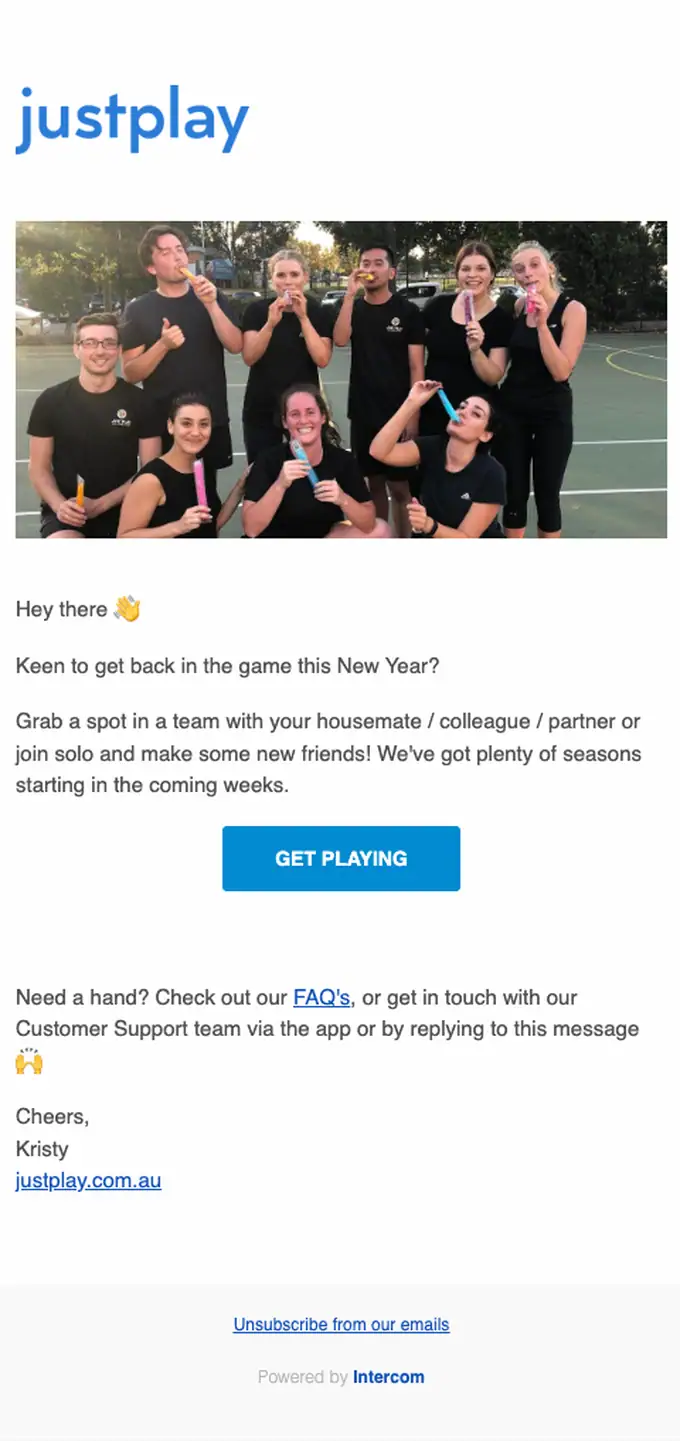 Just Play re engagement email, full length