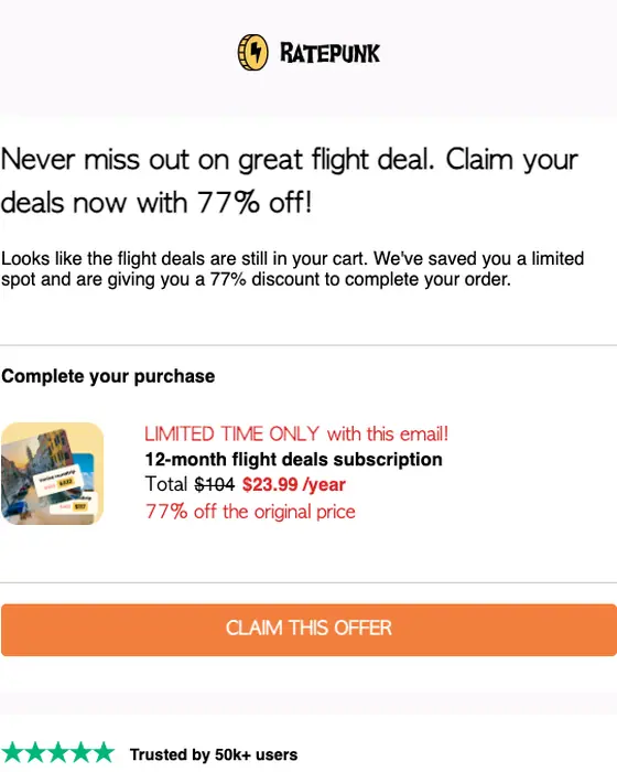 RatePunk discount offer email