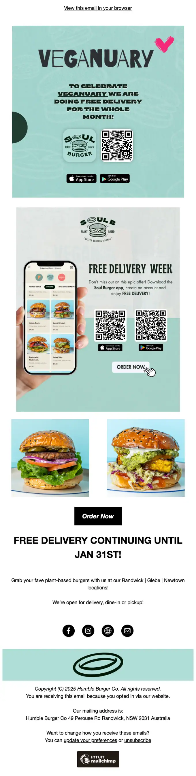 Soul Burger promotional email, full length