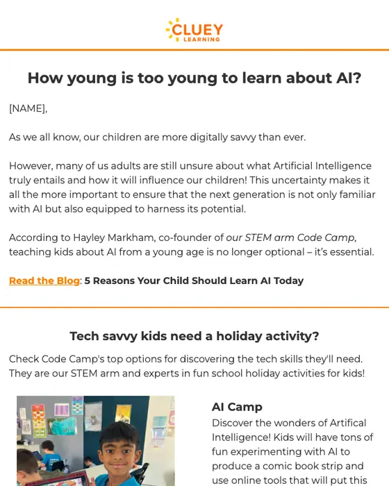 Cluey Learning newsletter email