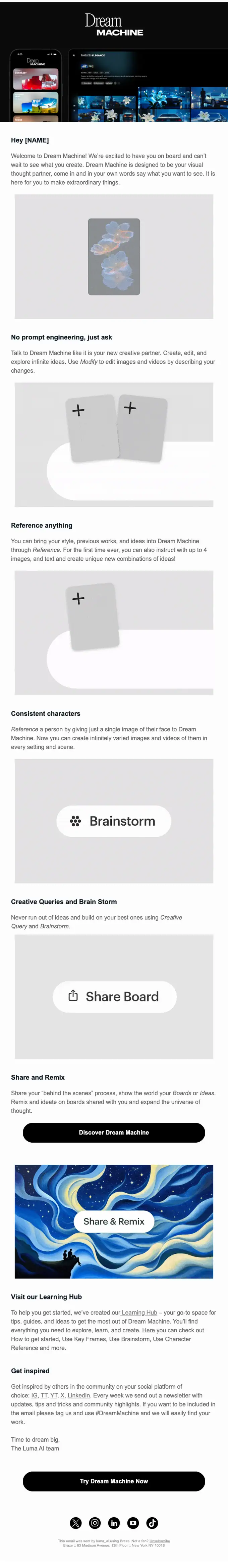 Luma AI welcome email, full length