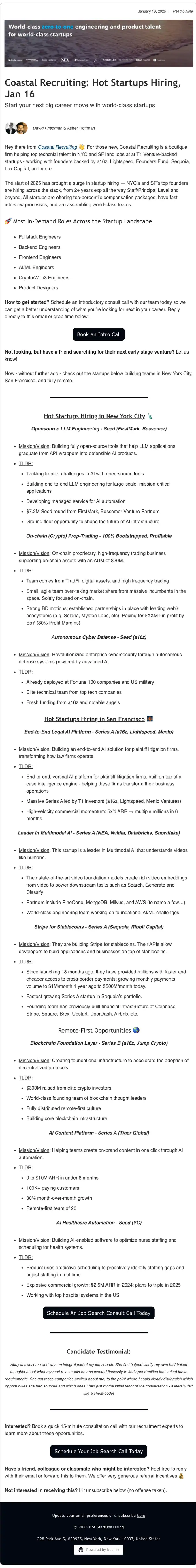 Coastal Recruiting job alert email, full length