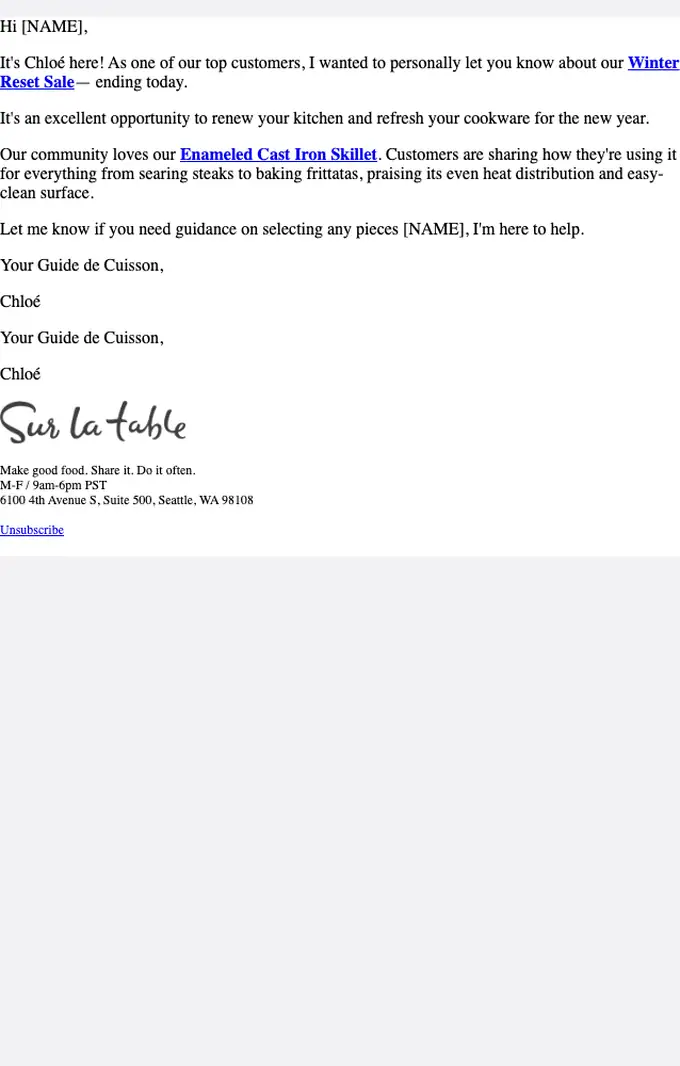 Chloé / Sur La Table sale email, full length