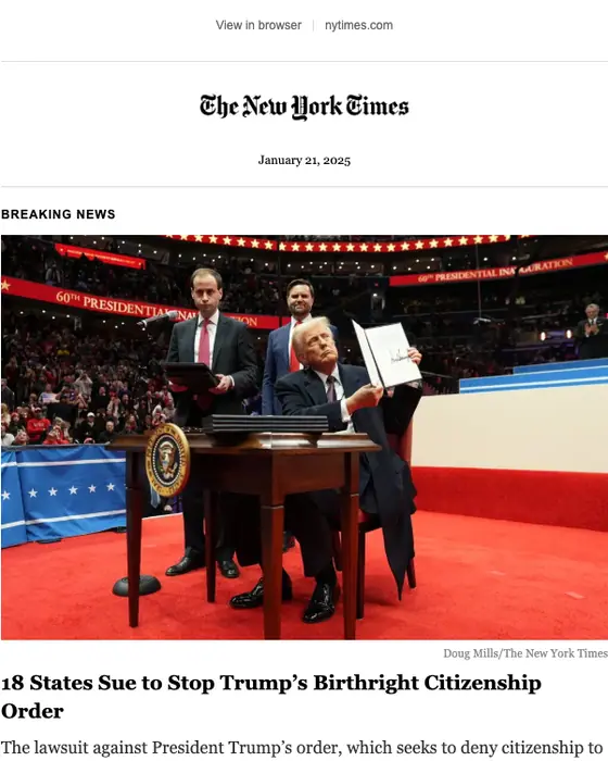 The New York Times newsletter email