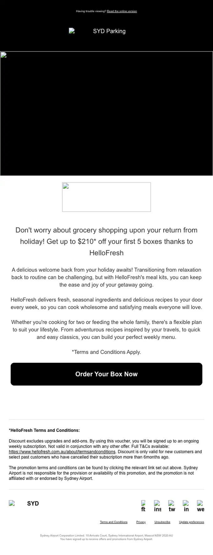SYD Parking Partners Offer promotional email, full length