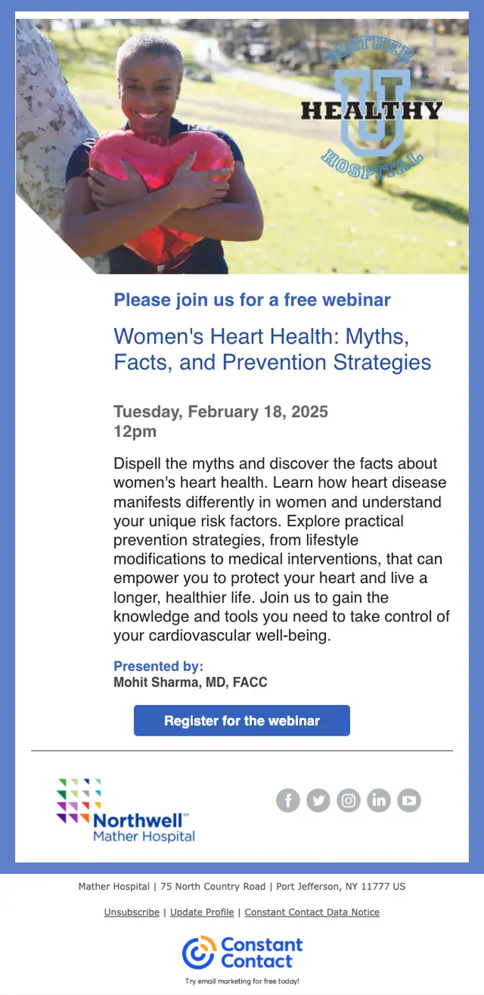 Mather Hospital webinar email, full length