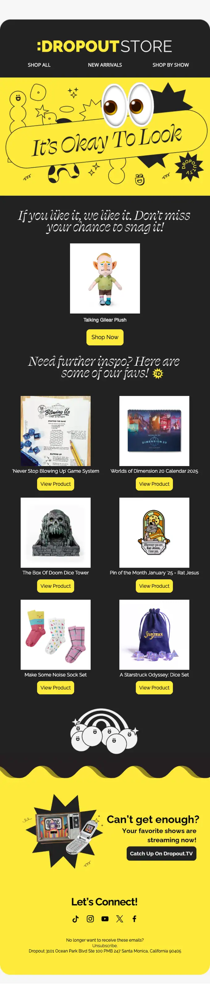 Dropout Merch re engagement email, full length