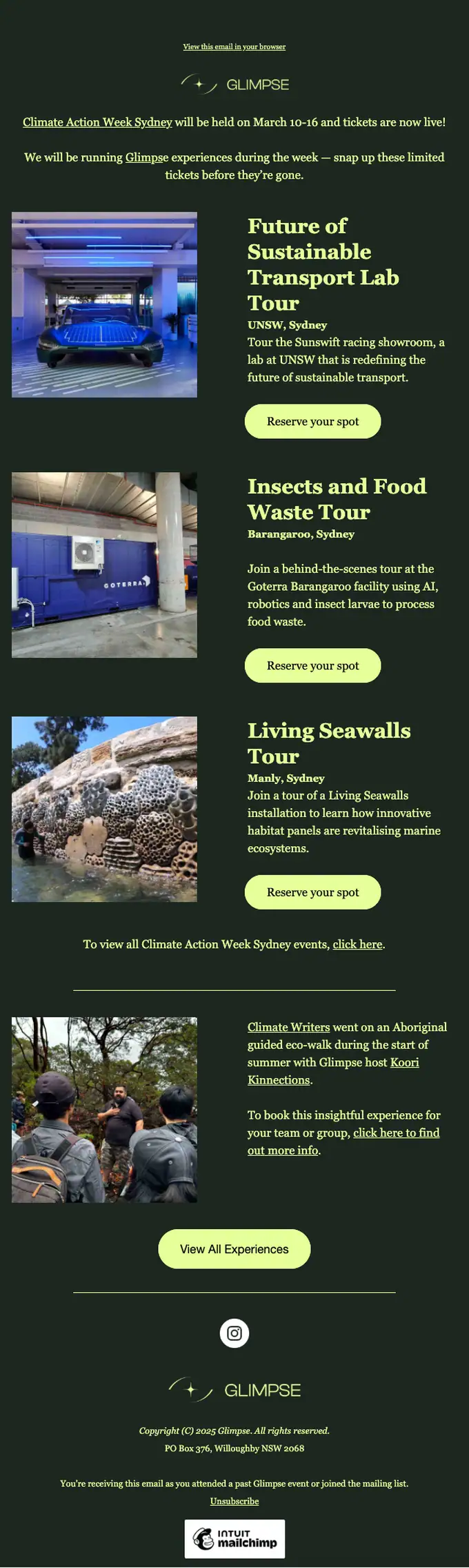 Glimpse event invite email, full length