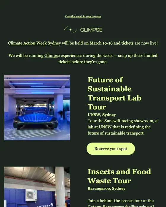 Glimpse event invite email