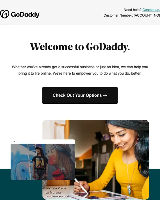 GoDaddy welcome email