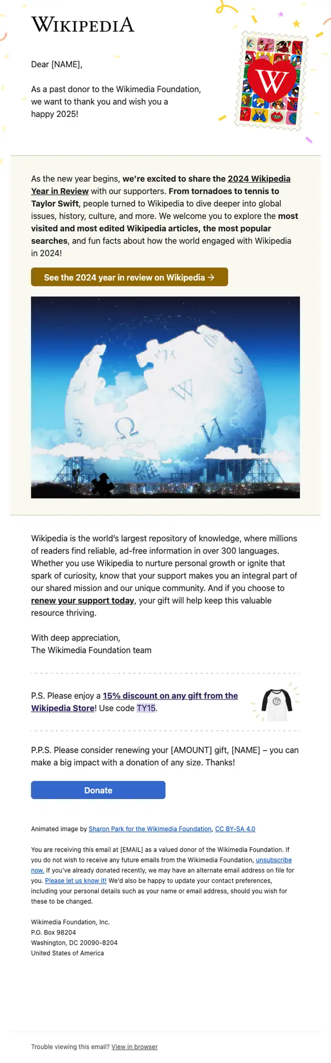 Wikimedia Foundation newsletter email, full length