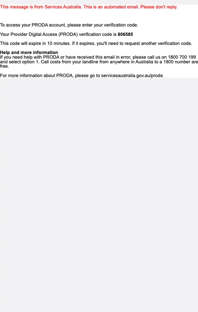 Services Australia otp email, full length