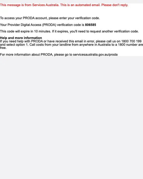 Services Australia otp email