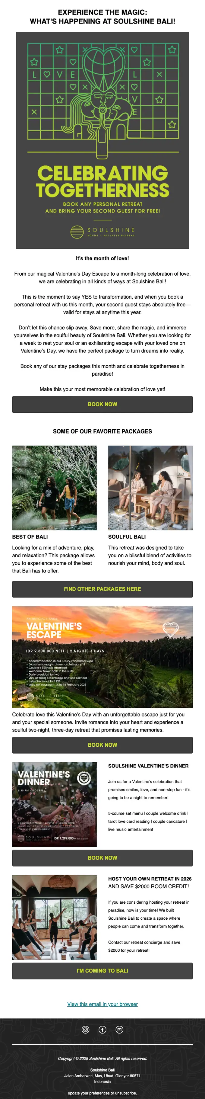 Soulshine Bali promotional email, full length