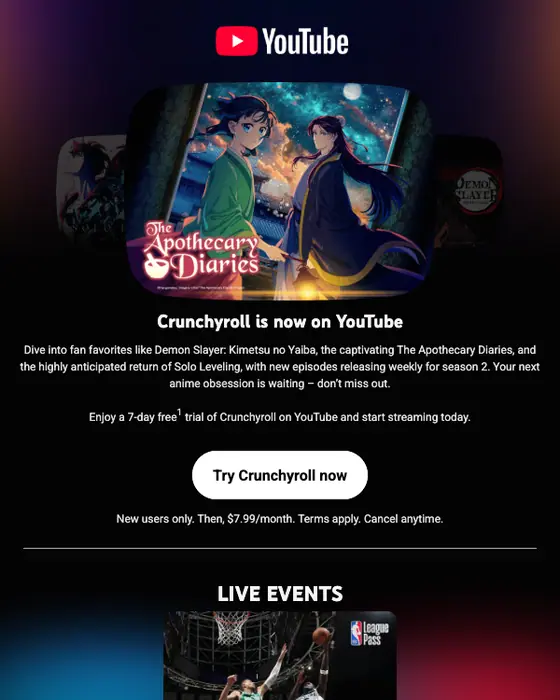 YouTube Primetime promotional email