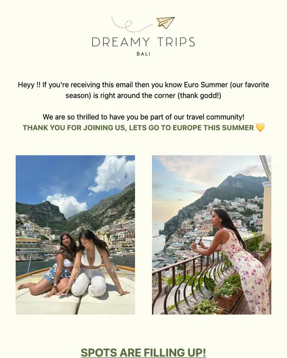 Dreamy Trips Bali promotional email