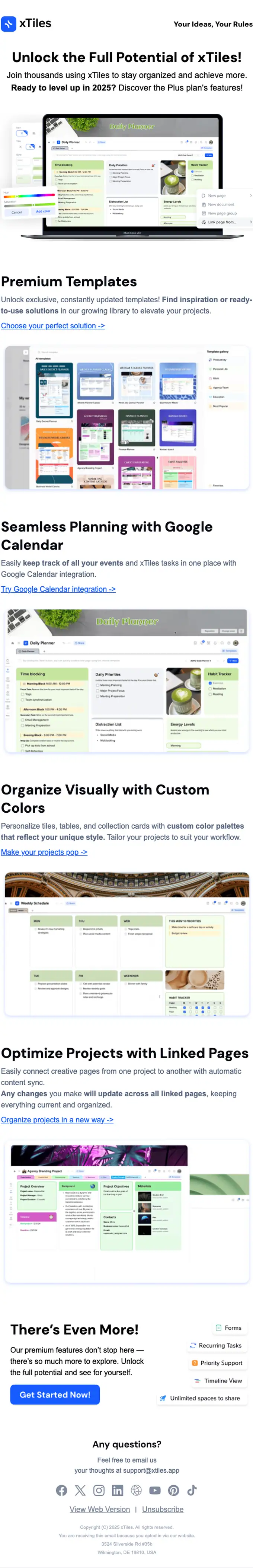 xTiles promotional email, full length