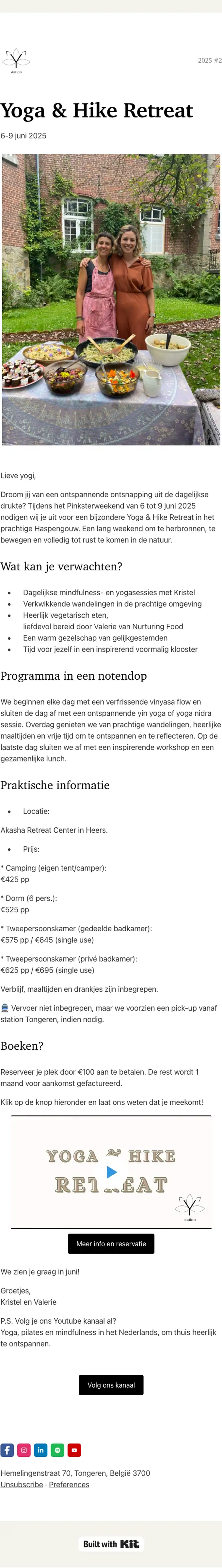 Yoga Station event invite email, full length