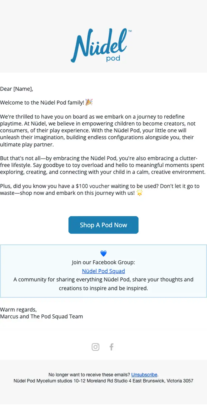 Nüdel Kart welcome email, full length