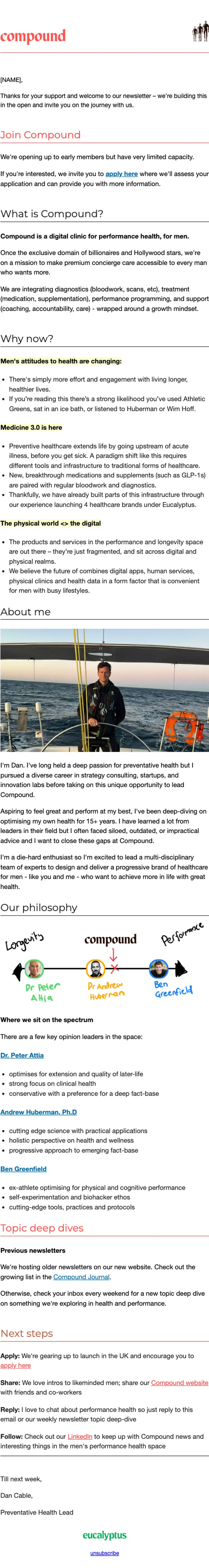 Compound welcome email, full length