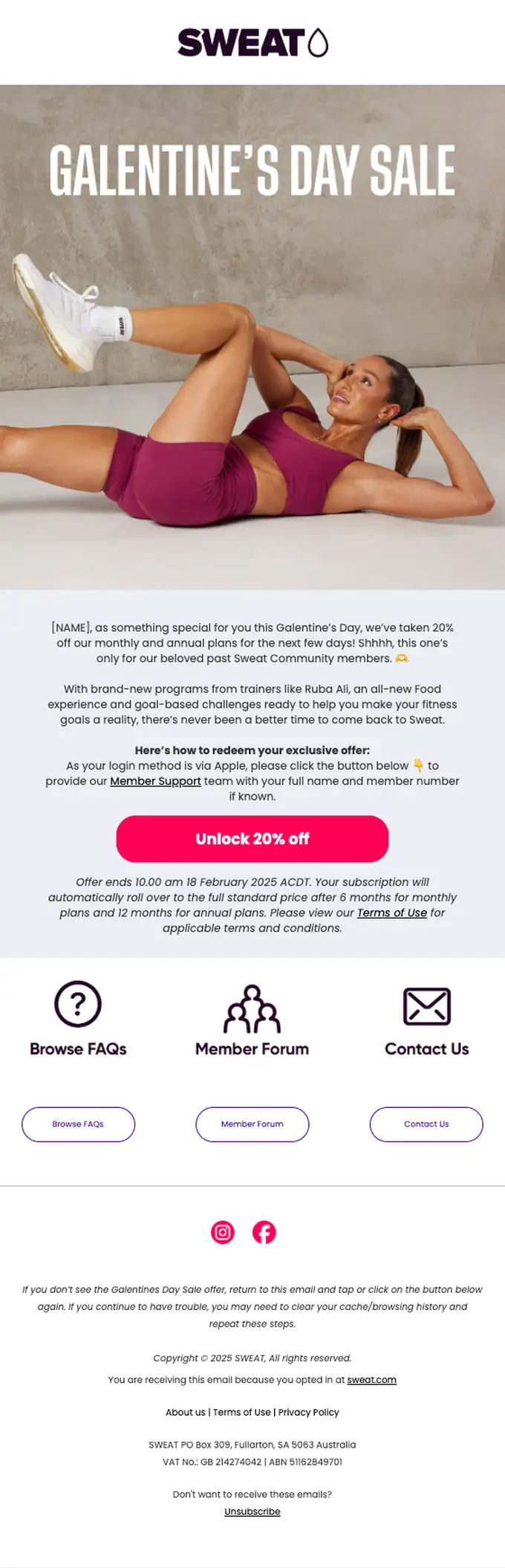 Sweat discount offer email, full length