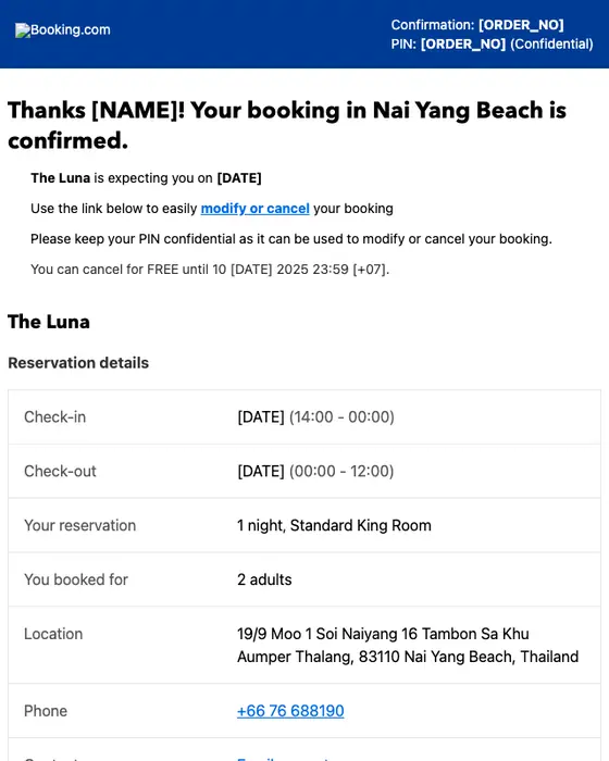 Booking.com booking confirmation email